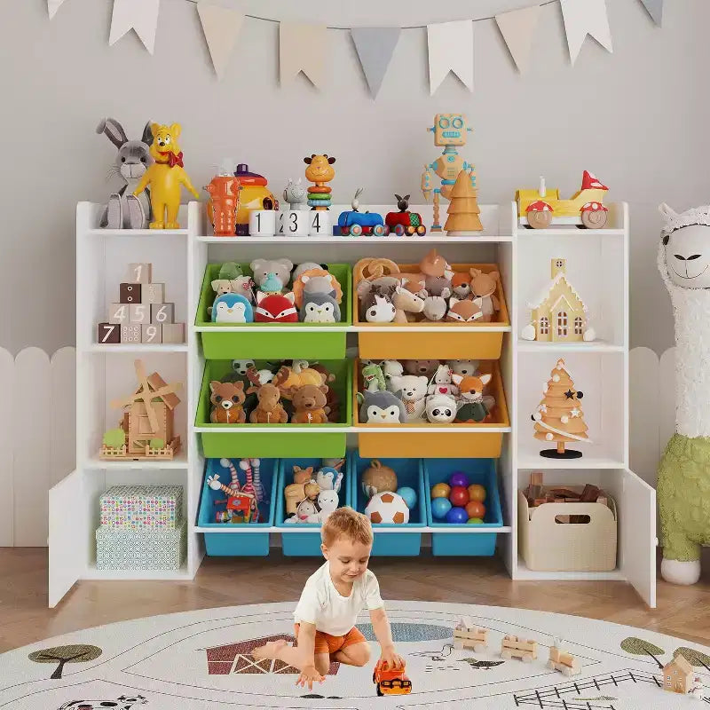 Étagère à Livres pour Enfants avec 8 Bacs de Rangement Amovibles, Étagère à Livres et Rangement de Jouets pour Enfants, 2 Armoires de Rangement, Convient pour Salle d'Étude, Chambre à Coucher, Chambre d'Enfants