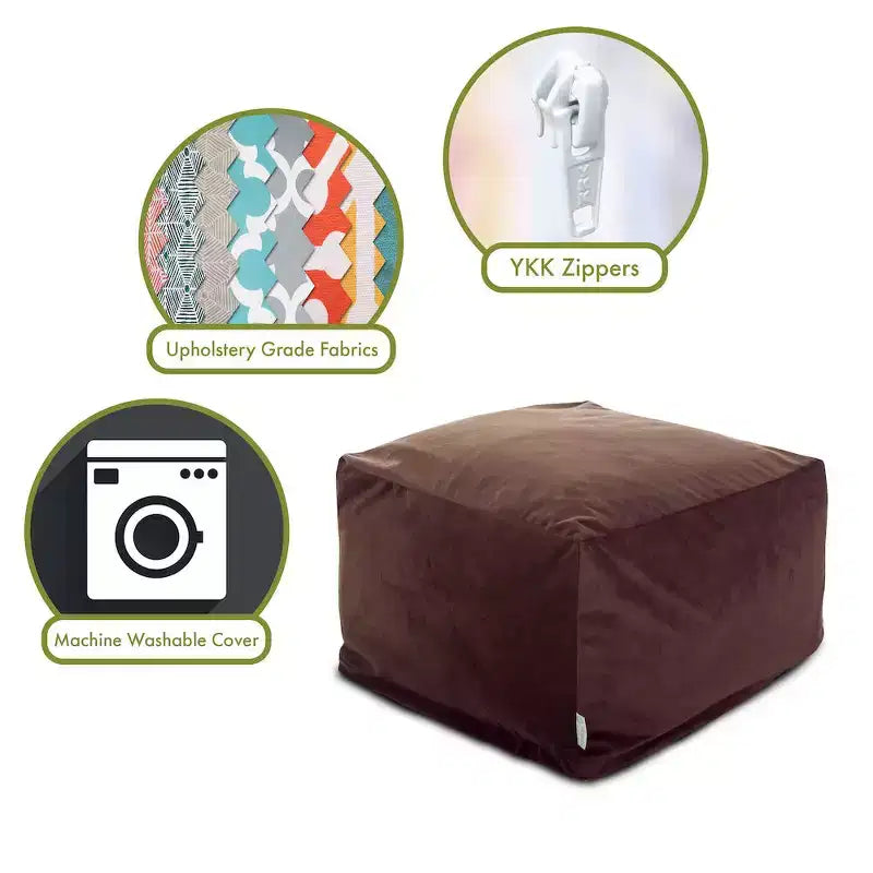 Pouf rond en faux suède – Base en bois
