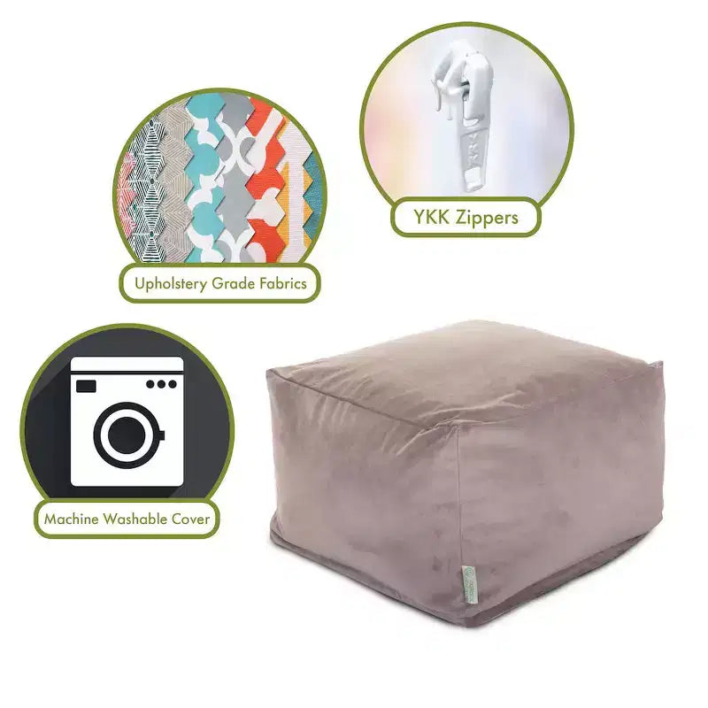 Pouf rond en faux suède – Base en bois