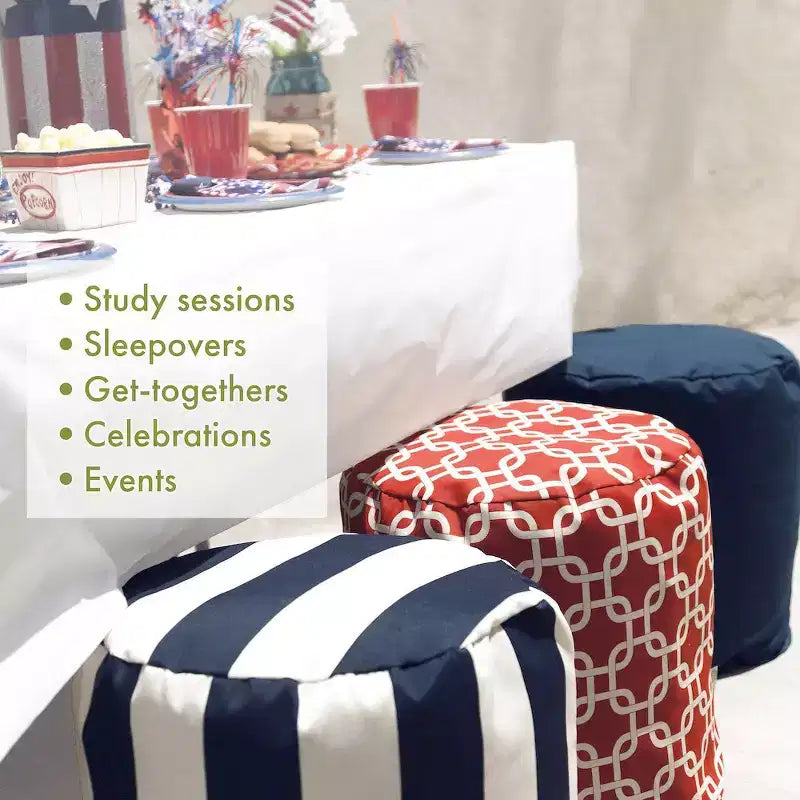 Tour de poufs empilables – Base en bois, Tissu polyester