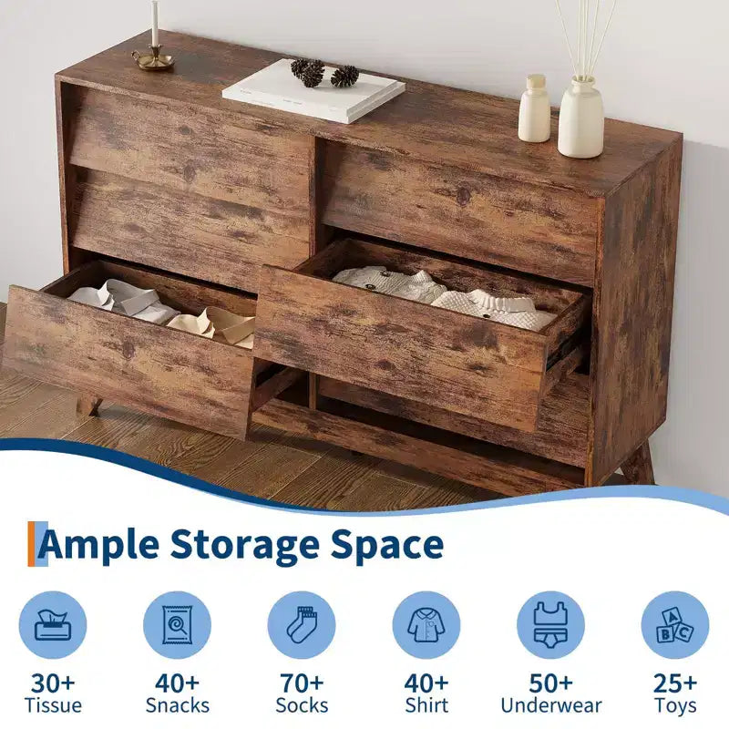 Commode à 6 tiroirs, commode vintage avec design biseauté, meuble TV de commode moderne pour chambre à coucher, salon, entrée et placard