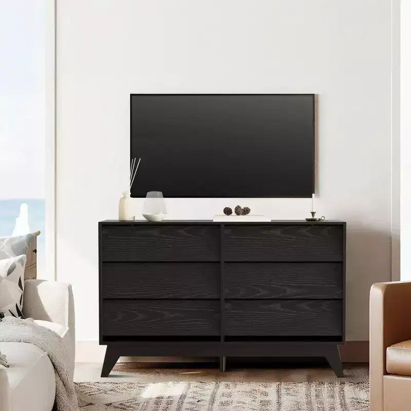 Commode à 6 tiroirs, commode vintage avec design biseauté, meuble TV de commode moderne pour chambre à coucher, salon, entrée et placard
