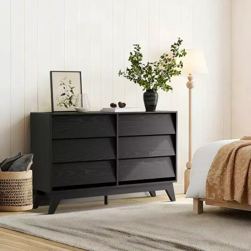 Commode à 6 tiroirs, commode vintage avec design biseauté, meuble TV de commode moderne pour chambre à coucher, salon, entrée et placard