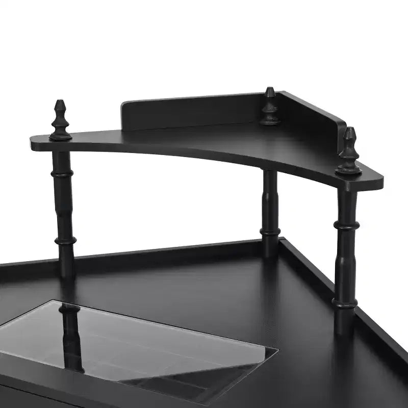 Coiffeuse d'angle avec tabouret rembourré, station de recharge et meuble coulissant