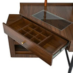 Coiffeuse d'angle avec tabouret rembourré, station de recharge et meuble coulissant