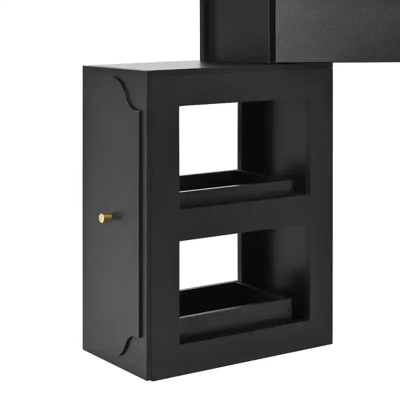 Coiffeuse d'angle avec tabouret rembourré, station de recharge et meuble coulissant