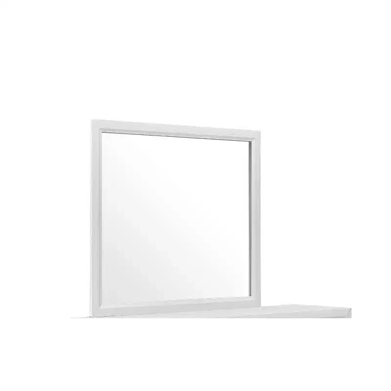 HomeStock White Veneer Mirror with Modern Rustic Detailing  Large Framed Mirror for Bedroom Dressers