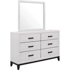Grand miroir encadré blanc avec détails rustiques modernes pour commodes de chambre