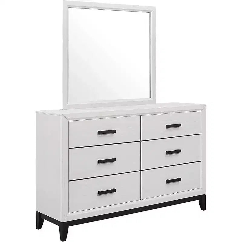 Grand miroir encadré blanc avec détails rustiques modernes pour commodes de chambre