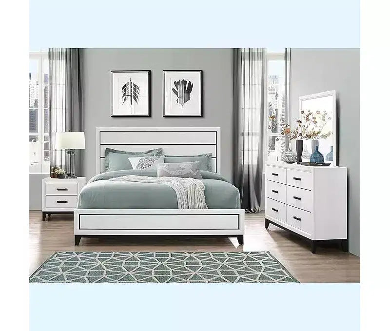Grand miroir encadré blanc avec détails rustiques modernes pour commodes de chambre