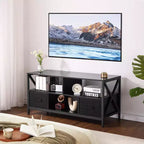 Meuble TV Mid-Century Modern pour téléviseurs jusqu'à 65 pouces, console de divertissement avec portes coulissantes, rangement et système de gestion des câbles