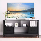 Meuble TV Mid-Century Modern pour téléviseurs jusqu'à 65 pouces, console de divertissement avec portes coulissantes, rangement et système de gestion des câbles
