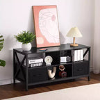 Meuble TV Mid-Century Modern pour téléviseurs jusqu'à 65 pouces, console de divertissement avec portes coulissantes, rangement et système de gestion des câbles