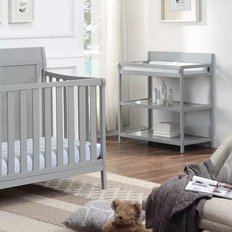 Table à langer avec 2 étagères de rangement et finition non toxique – Bois gris