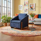 Fauteuil d'appoint en chenille avec cadre en bois – Bleu marine