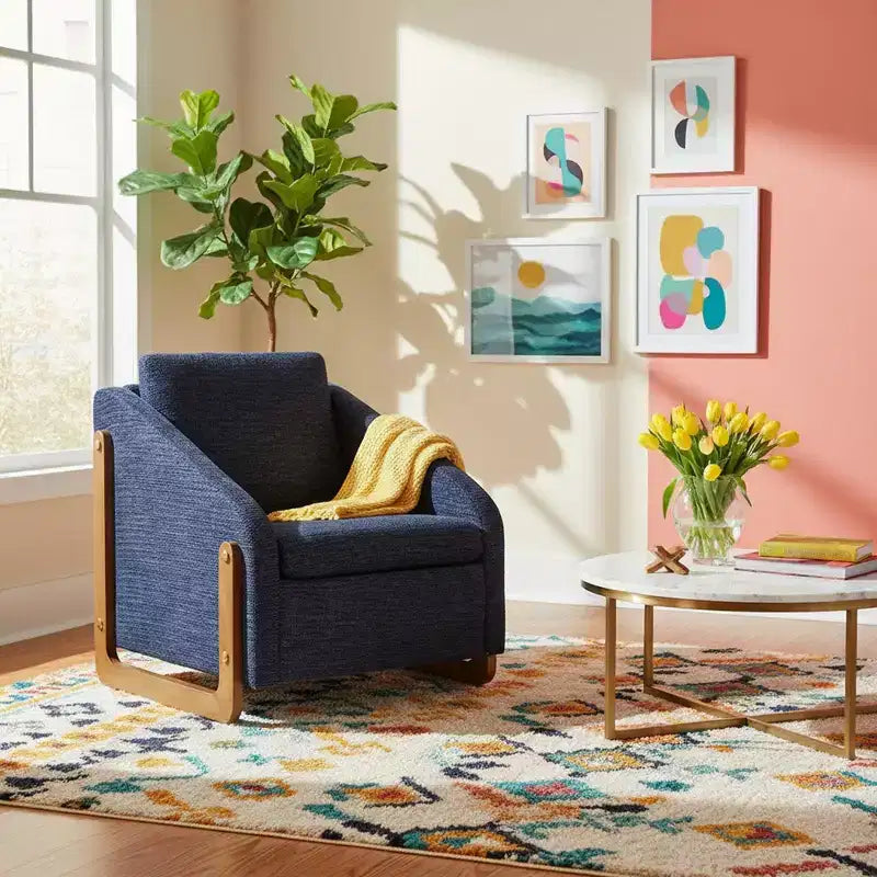Fauteuil d'appoint en chenille avec cadre en bois – Bleu marine