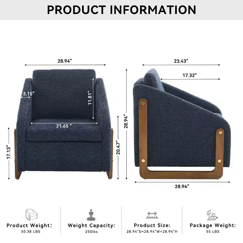Fauteuil d'appoint en chenille avec cadre en bois – Bleu marine