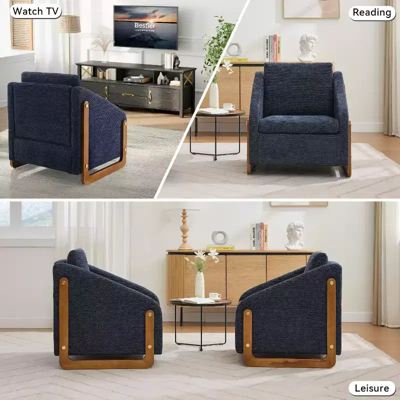 Fauteuil d'appoint en chenille avec cadre en bois – Bleu marine