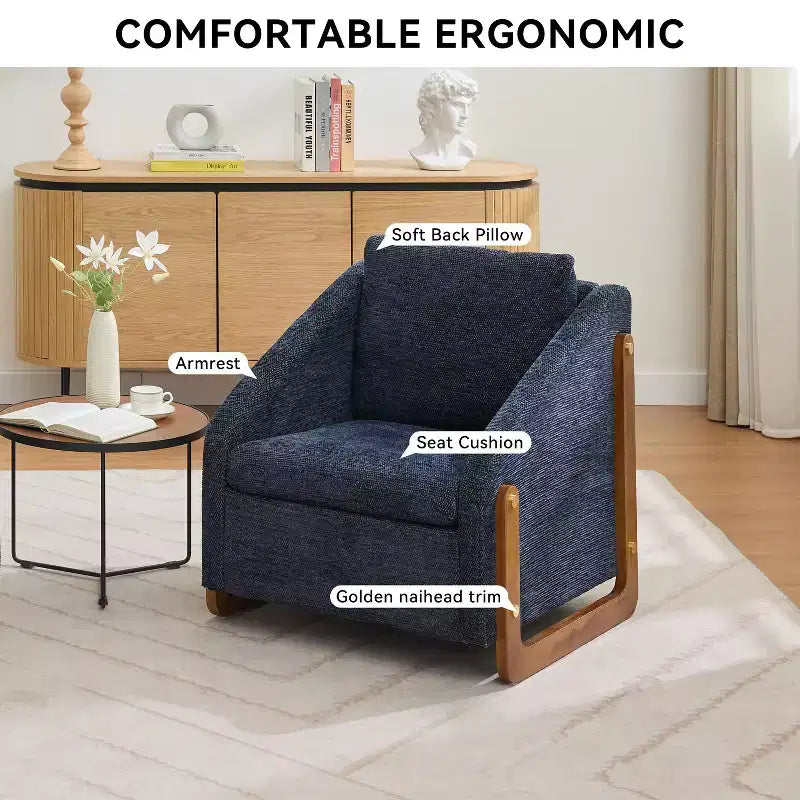 Fauteuil d'appoint en chenille avec cadre en bois – Bleu marine