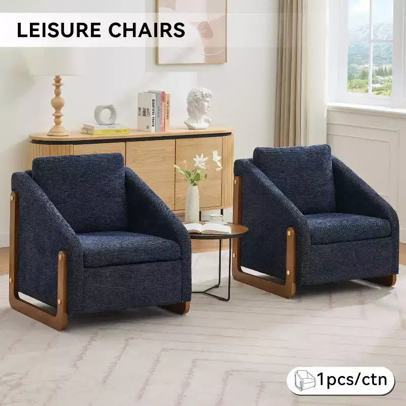 Fauteuil d'appoint en chenille avec cadre en bois – Bleu marine