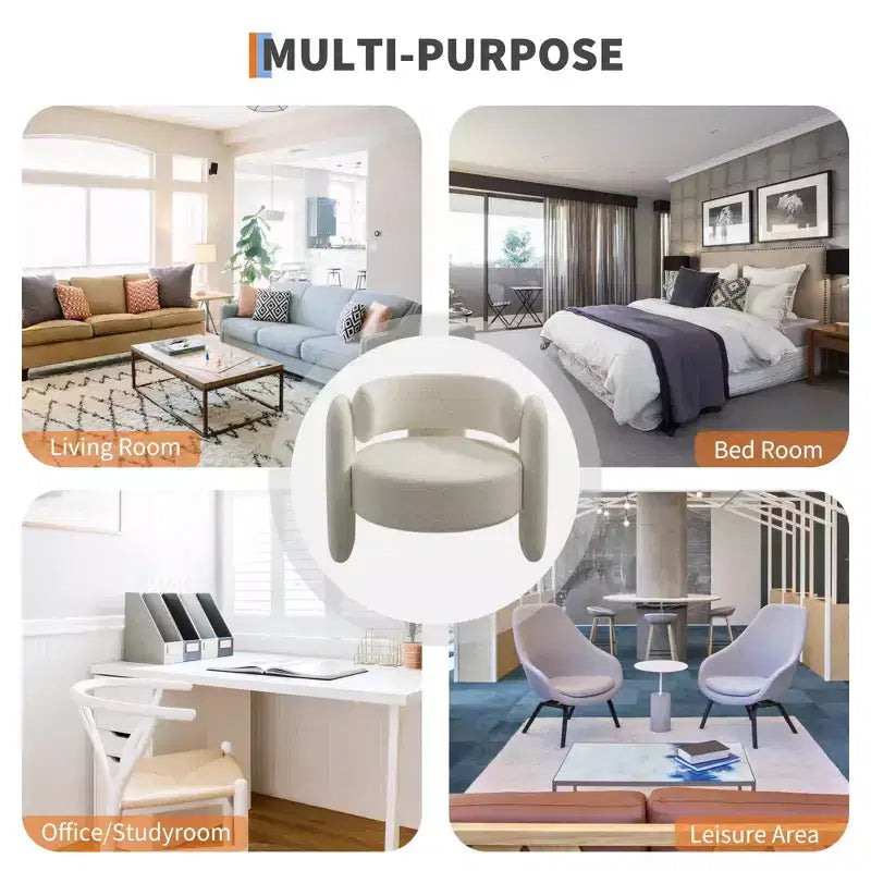 Fauteuil d'appoint moderne en chenille Rembourrage de style Mid-Century, coins arrondis pour salon, chambre, bureau ou café
