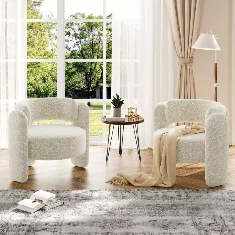 Fauteuil d'appoint moderne en chenille Rembourrage de style Mid-Century, coins arrondis pour salon, chambre, bureau ou café