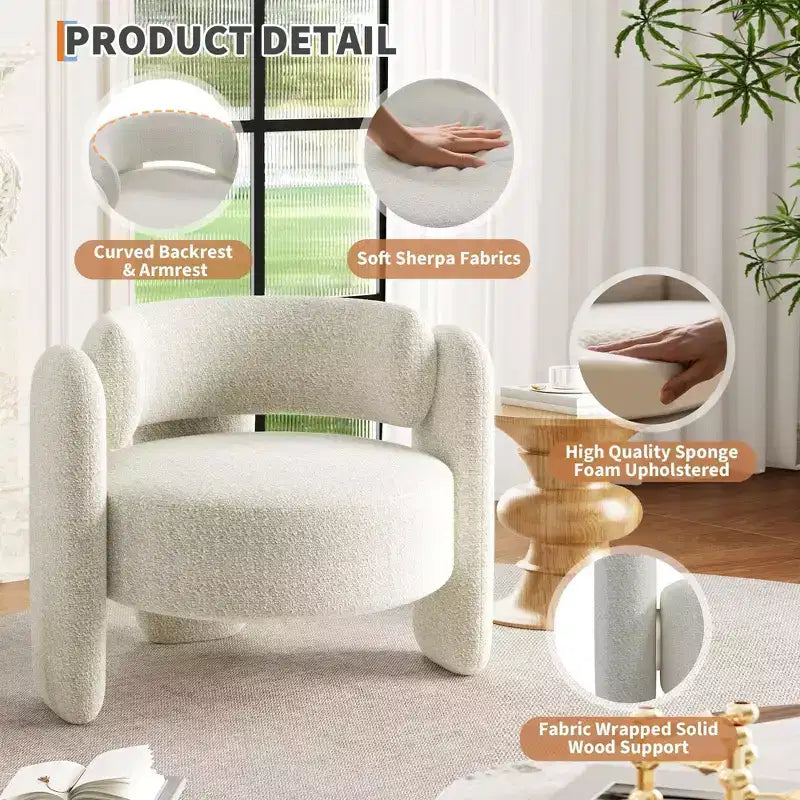 Fauteuil d'appoint moderne en chenille Rembourrage de style Mid-Century, coins arrondis pour salon, chambre, bureau ou café