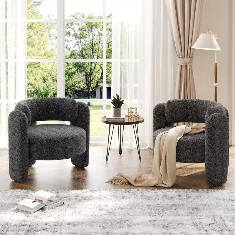 Fauteuil d'appoint moderne en chenille Rembourrage de style Mid-Century, coins arrondis pour salon, chambre, bureau ou café