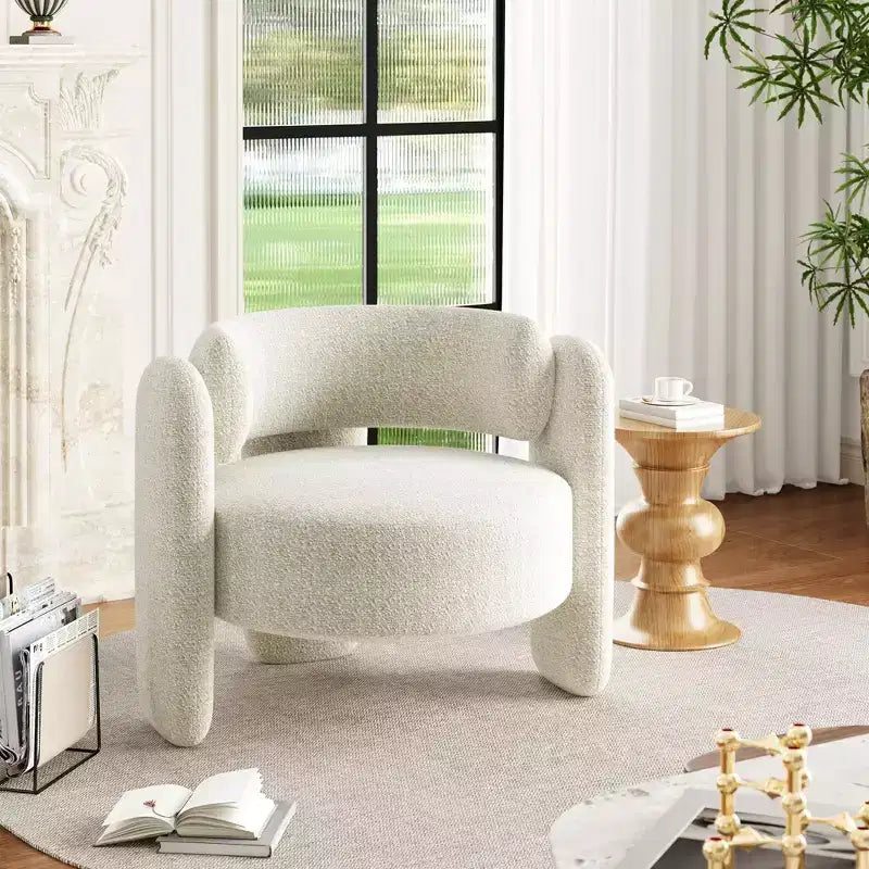 Fauteuil d'appoint moderne en chenille Rembourrage de style Mid-Century, coins arrondis pour salon, chambre, bureau ou café