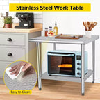 Table de préparation en acier inoxydable, 48 x 24 pouces, table de travail et de préparation de cuisine commerciale avec étagère inférieure réglable, plan de travail en métal, avec dosseret