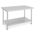Table de préparation en acier inoxydable, 48 x 24 pouces, table de travail et de préparation de cuisine commerciale avec étagère inférieure réglable, plan de travail en métal, avec dosseret