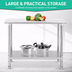 Table de préparation en acier inoxydable, 48 x 24 pouces, table de travail et de préparation de cuisine commerciale avec étagère inférieure réglable, plan de travail en métal, avec dosseret