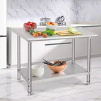 Table de préparation en acier inoxydable, 48 x 24 pouces, table de travail et de préparation de cuisine commerciale avec étagère inférieure réglable, plan de travail en métal, avec dosseret