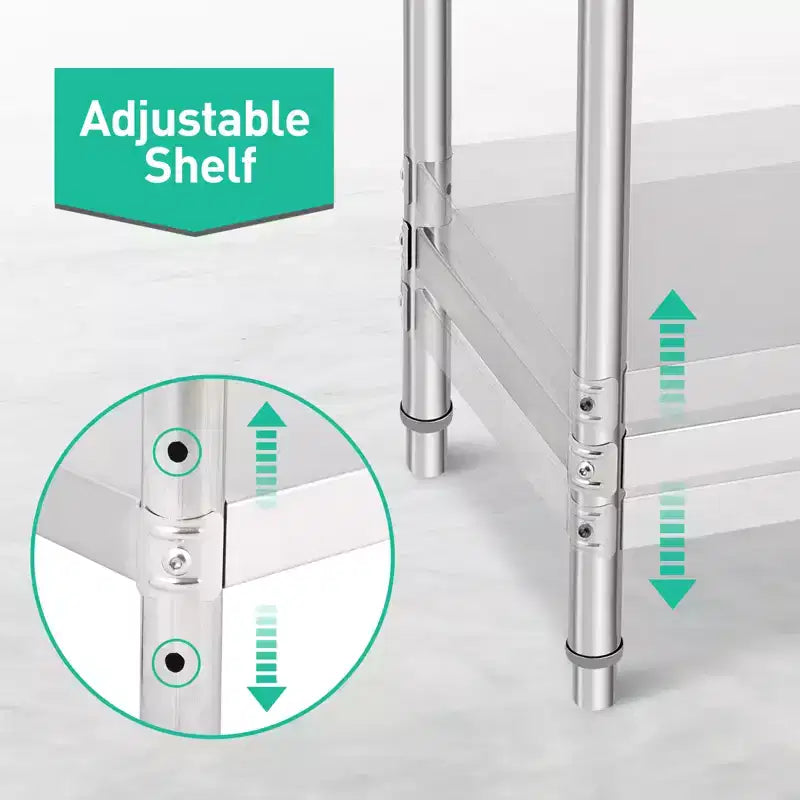 Table de préparation en acier inoxydable, 48 x 24 pouces, table de travail et de préparation de cuisine commerciale avec étagère inférieure réglable, plan de travail en métal, avec dosseret