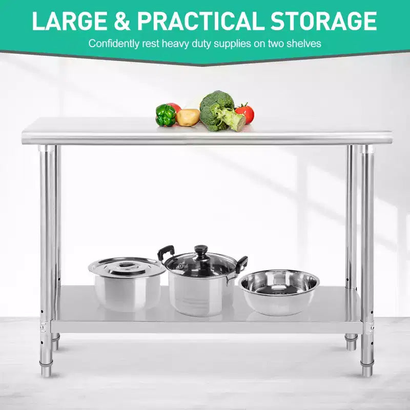 Table de préparation en acier inoxydable, 48 x 24 pouces, table de travail et de préparation de cuisine commerciale avec étagère inférieure réglable, plan de travail en métal, avec dosseret