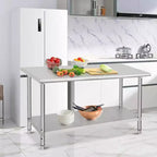 Table de préparation en acier inoxydable, 48 x 24 pouces, table de travail et de préparation de cuisine commerciale avec étagère inférieure réglable, plan de travail en métal, avec dosseret