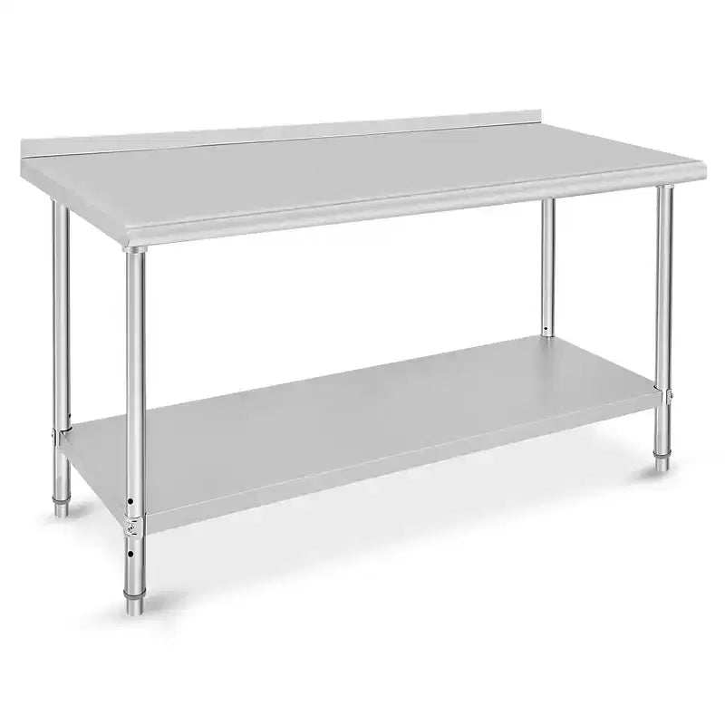 Table de préparation en acier inoxydable, 48 x 24 pouces, table de travail et de préparation de cuisine commerciale avec étagère inférieure réglable, plan de travail en métal, avec dosseret