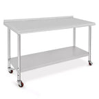 Table de préparation en acier inoxydable, 48 x 24 pouces, table de travail et de préparation de cuisine commerciale avec étagère inférieure réglable, plan de travail en métal, avec dosseret