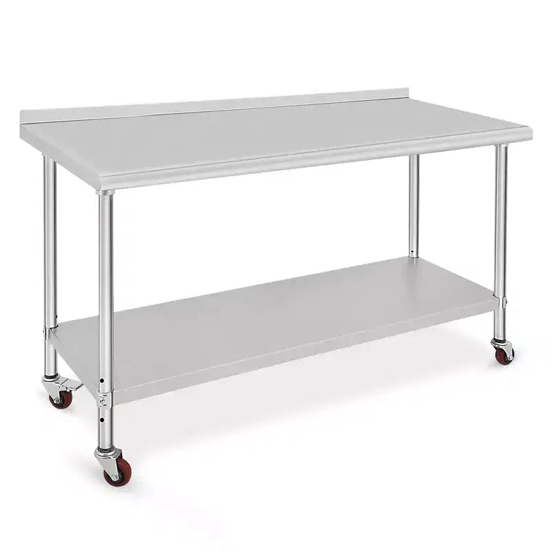 Table de préparation en acier inoxydable, 48 x 24 pouces, table de travail et de préparation de cuisine commerciale avec étagère inférieure réglable, plan de travail en métal, avec dosseret