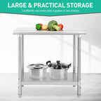 Table de préparation en acier inoxydable, 48 x 24 pouces, table de travail et de préparation de cuisine commerciale avec étagère inférieure réglable, plan de travail en métal, avec dosseret