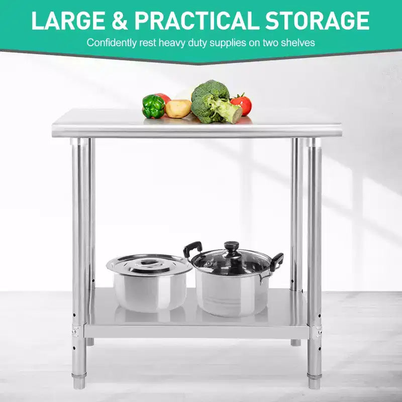 Table de préparation en acier inoxydable, 48 x 24 pouces, table de travail et de préparation de cuisine commerciale avec étagère inférieure réglable, plan de travail en métal, avec dosseret