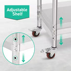 Table de préparation en acier inoxydable, 48 x 24 pouces, table de travail et de préparation de cuisine commerciale avec étagère inférieure réglable, plan de travail en métal, avec dosseret