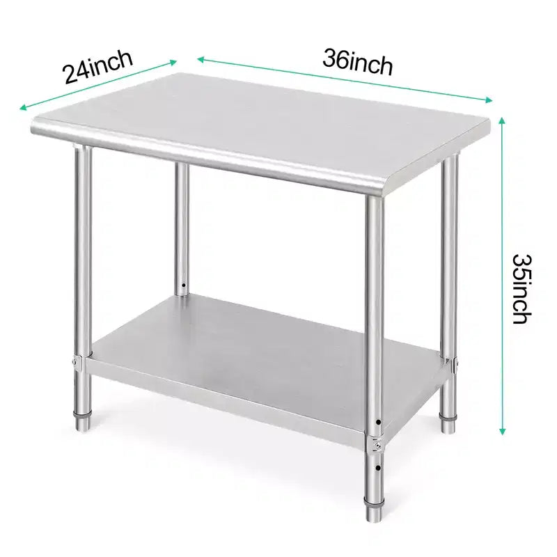 Stainless Steel Prep Table, 48 x 24 Inch Commercial Kitchen Prep & Work Table with Adjustable Under Shelf, Metal Workbench, with Backsplash