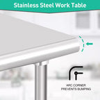 Table de préparation en acier inoxydable, 48 x 24 pouces, table de travail et de préparation de cuisine commerciale avec étagère inférieure réglable, plan de travail en métal, avec dosseret