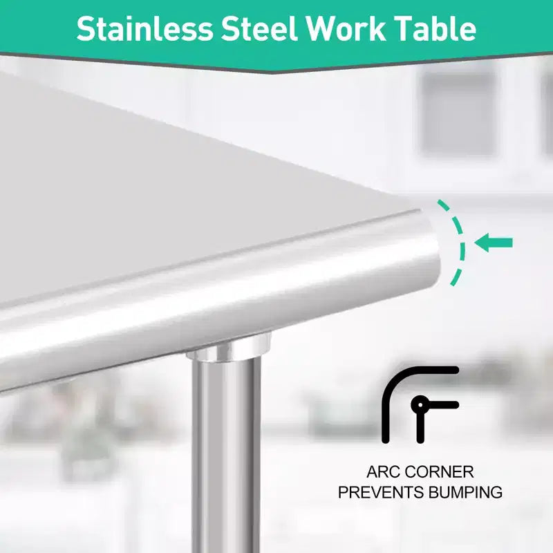 Table de préparation en acier inoxydable, 48 x 24 pouces, table de travail et de préparation de cuisine commerciale avec étagère inférieure réglable, plan de travail en métal, avec dosseret