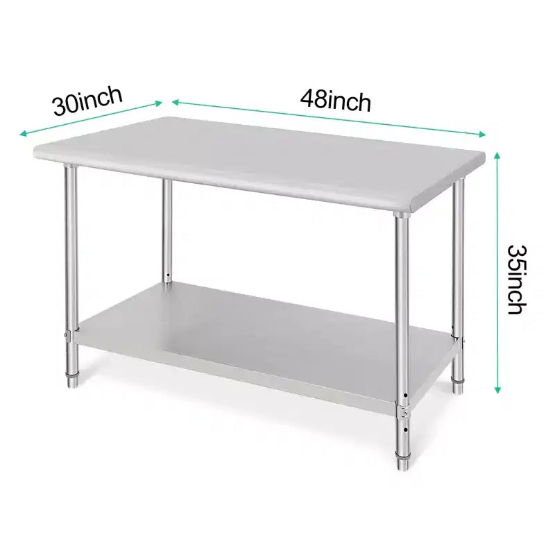 Table de préparation en acier inoxydable, 48 x 24 pouces, table de travail et de préparation de cuisine commerciale avec étagère inférieure réglable, plan de travail en métal, avec dosseret