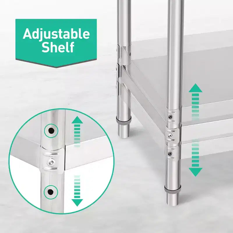 Table de préparation en acier inoxydable, 48 x 24 pouces, table de travail et de préparation de cuisine commerciale avec étagère inférieure réglable, plan de travail en métal, avec dosseret
