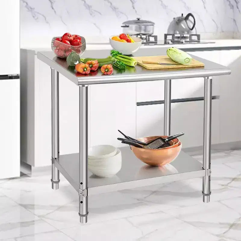 Table de préparation en acier inoxydable, 48 x 24 pouces, table de travail et de préparation de cuisine commerciale avec étagère inférieure réglable, plan de travail en métal, avec dosseret