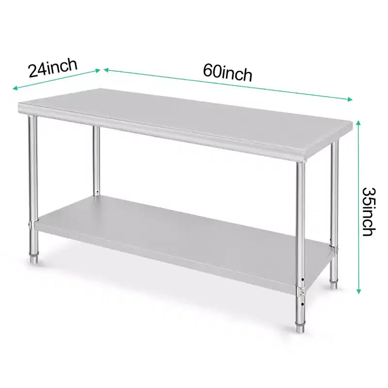 Table de préparation en acier inoxydable, 48 x 24 pouces, table de travail et de préparation de cuisine commerciale avec étagère inférieure réglable, plan de travail en métal, avec dosseret