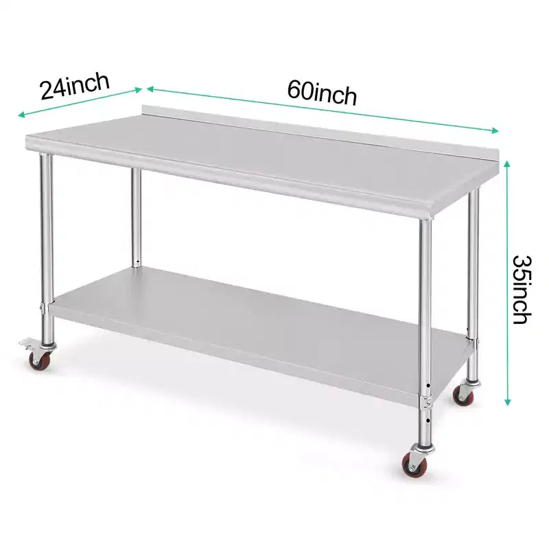 Table de préparation en acier inoxydable, 48 x 24 pouces, table de travail et de préparation de cuisine commerciale avec étagère inférieure réglable, plan de travail en métal, avec dosseret